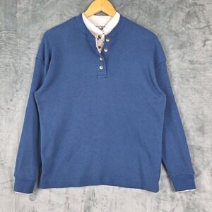 Vintage Womens Henley Top Medium Blue Layered Thermal Waffle Sweatshirt Casual